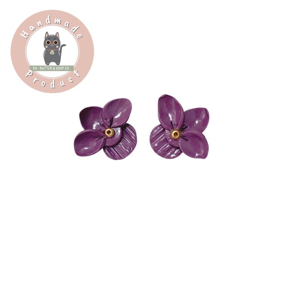 Dark Purple Flower Earring Studs Three-Petals Style Hypoallergenic